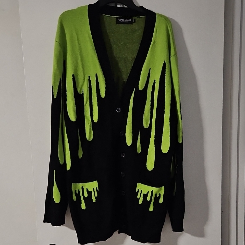 Foxblood Black and Green Slime Knit Cardigan